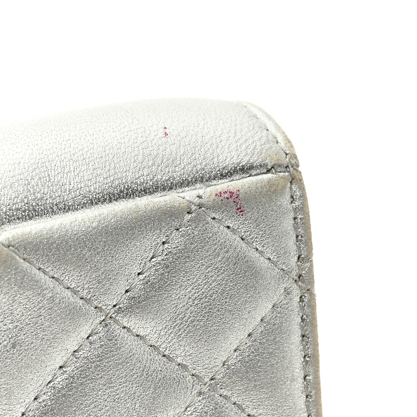Metallic Lambskin Quilted Mini Phone Holder Clutch Silver