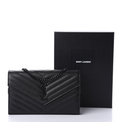 Saint Laurent Grain De Poudre Matelasse Chevron Monogram Chain Wallet Black 11 of 11