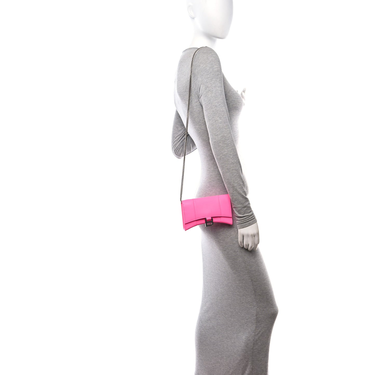 Shiny Box Calfskin XS Hourglass Wallet On Chain Fluo Pink