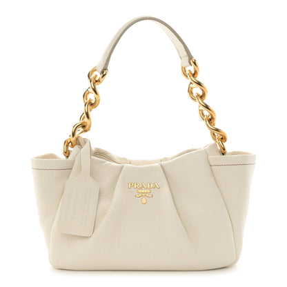 Prada Cervo Pleats Small Shoulder Bag Talco 1 of 11