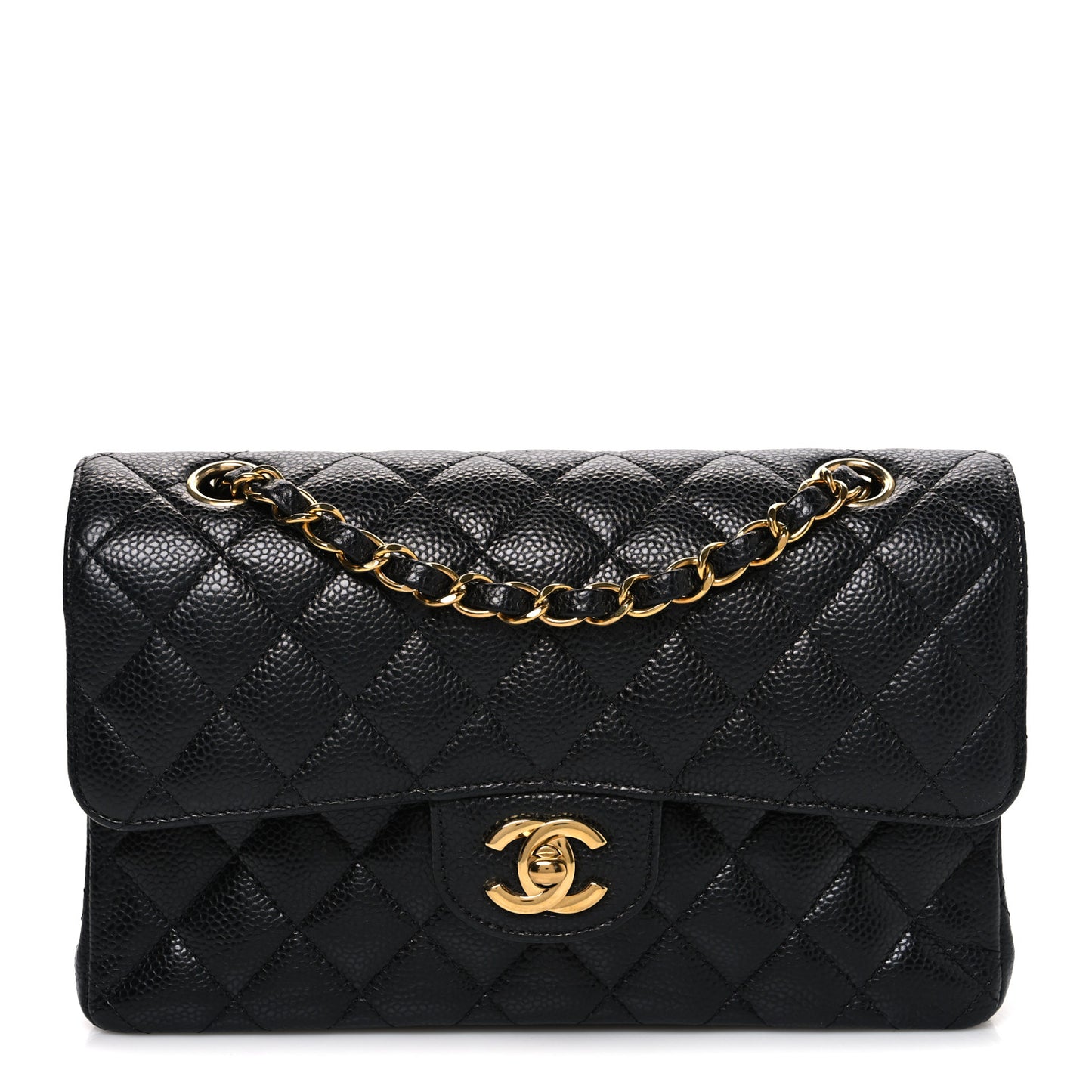 Caviar Quilted Small Double Flap Black