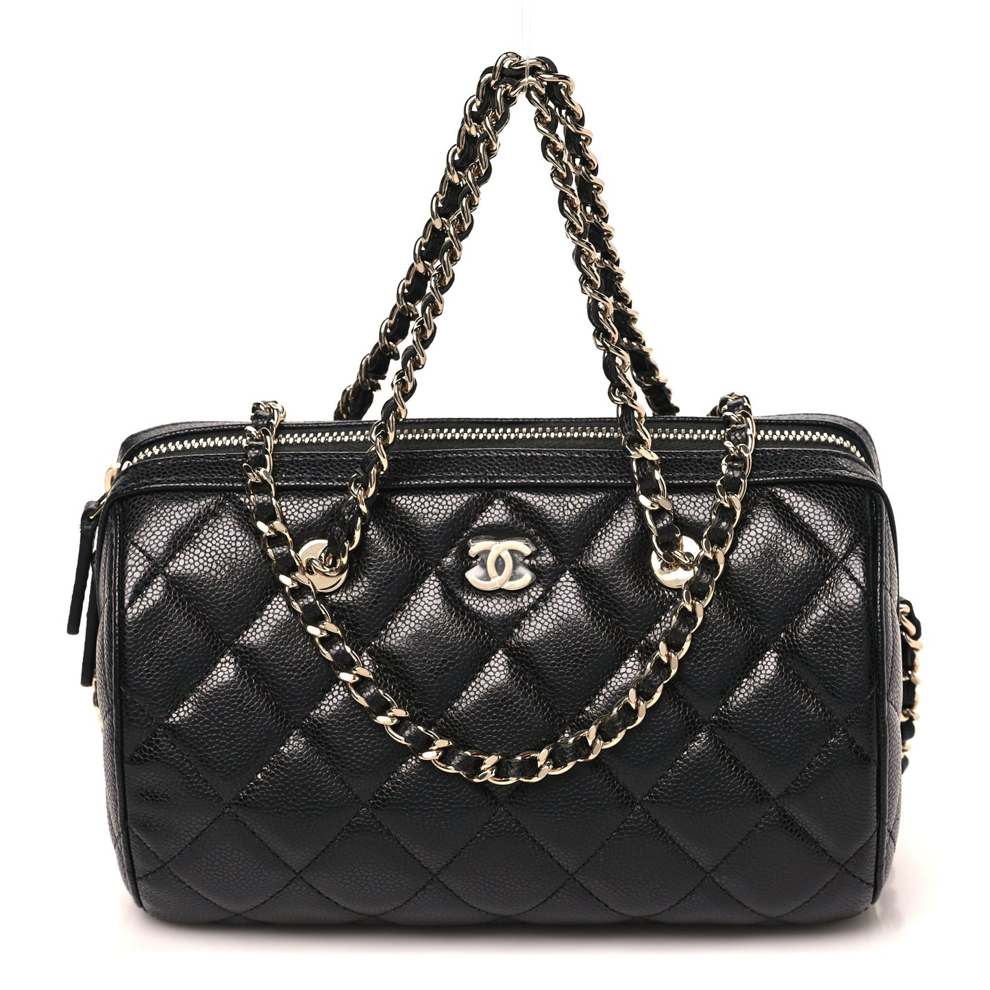 Caviar Quilted Barrel Clutch With Chain  Black
