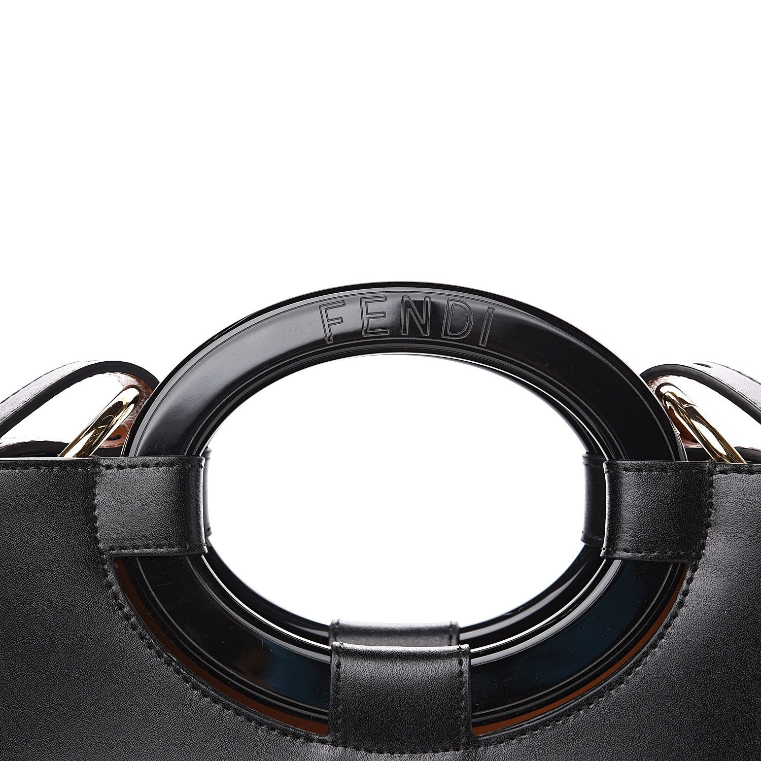 Fendi Vitello Liberty Plexiglass Stamp Patch Perforated Small Runaway Shopper Tote Black 7 of 9