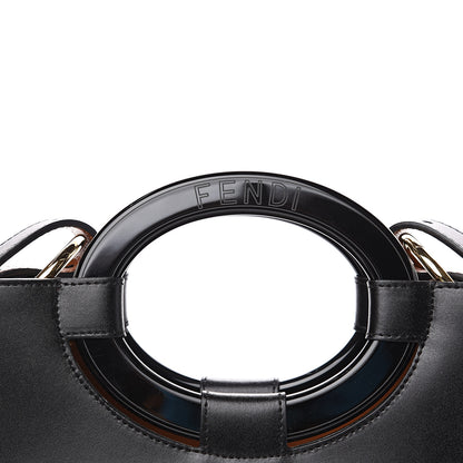 Fendi Vitello Liberty Plexiglass Stamp Patch Perforated Small Runaway Shopper Tote Black 7 of 9