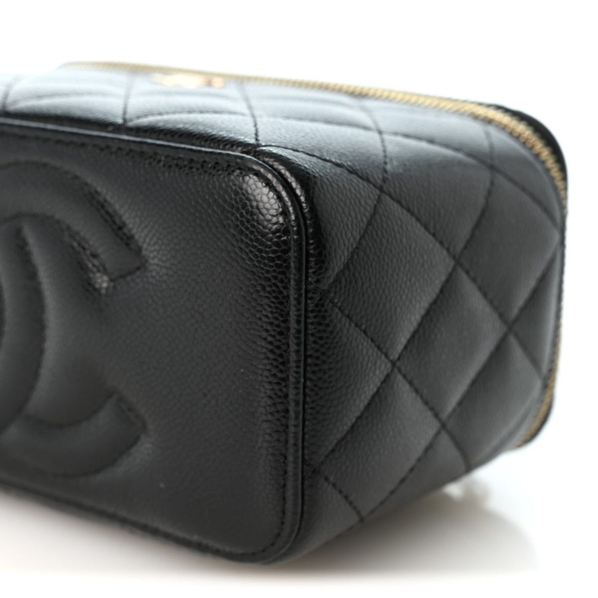 Caviar Quilted Small Vanity Case With Chain Black