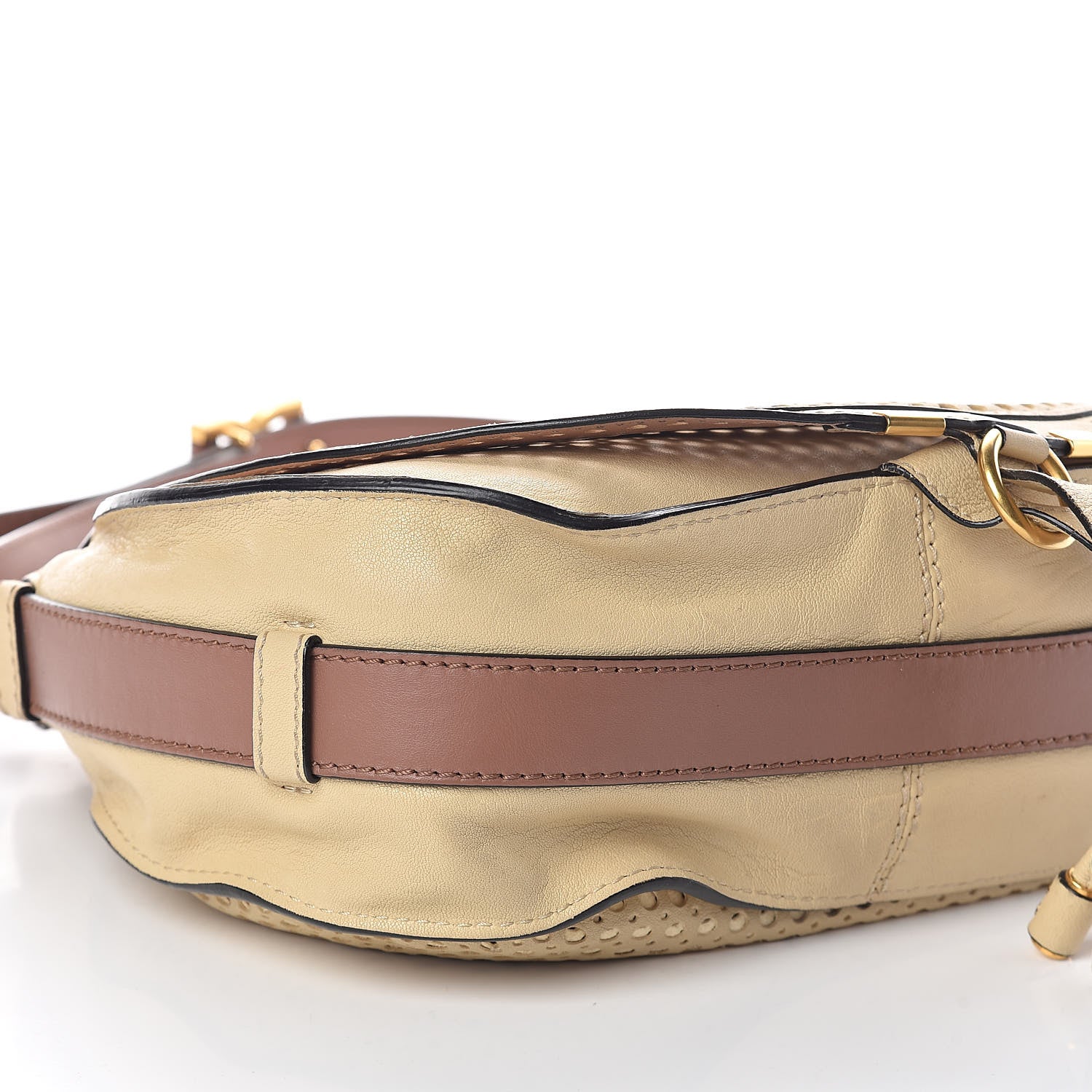 Chloe Calfskin Medium Perforated Marcie Round Crossbody Bag Beige 9 of 10