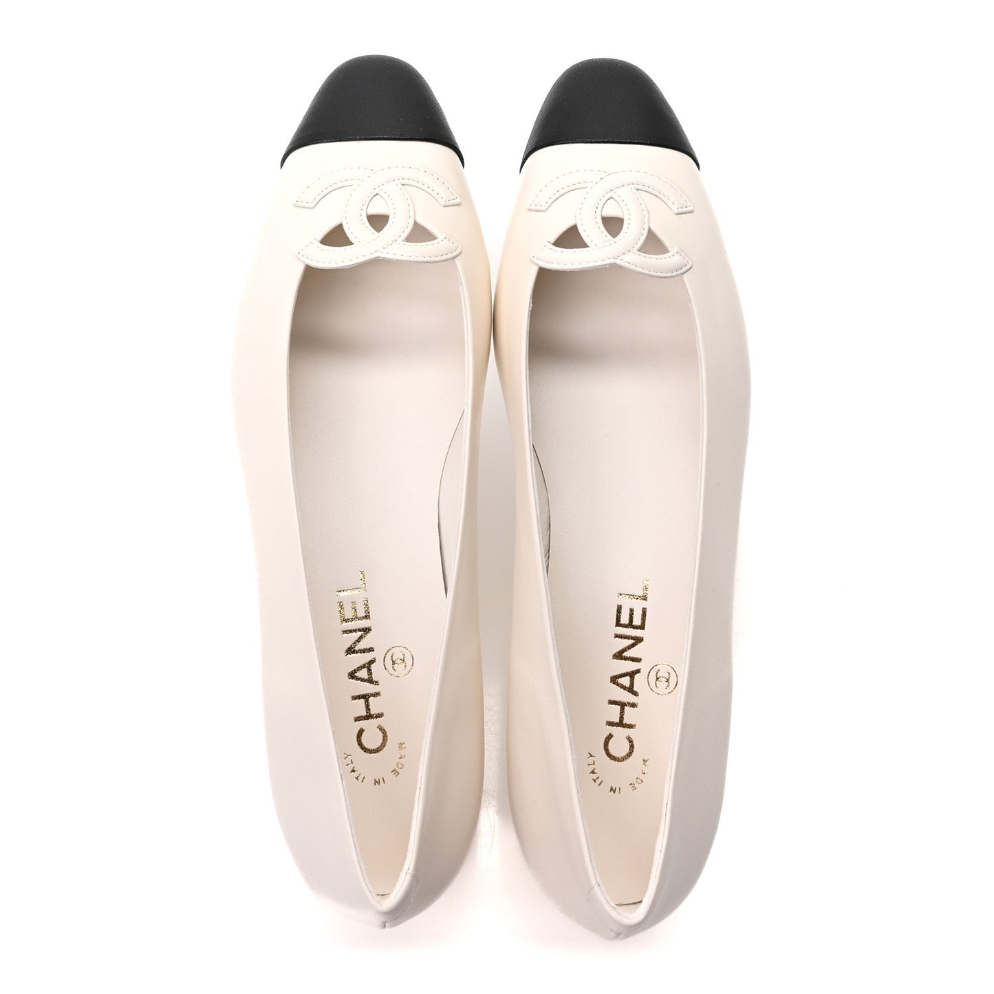 Goatskin CC Ballet Flats 39.5 White Black
