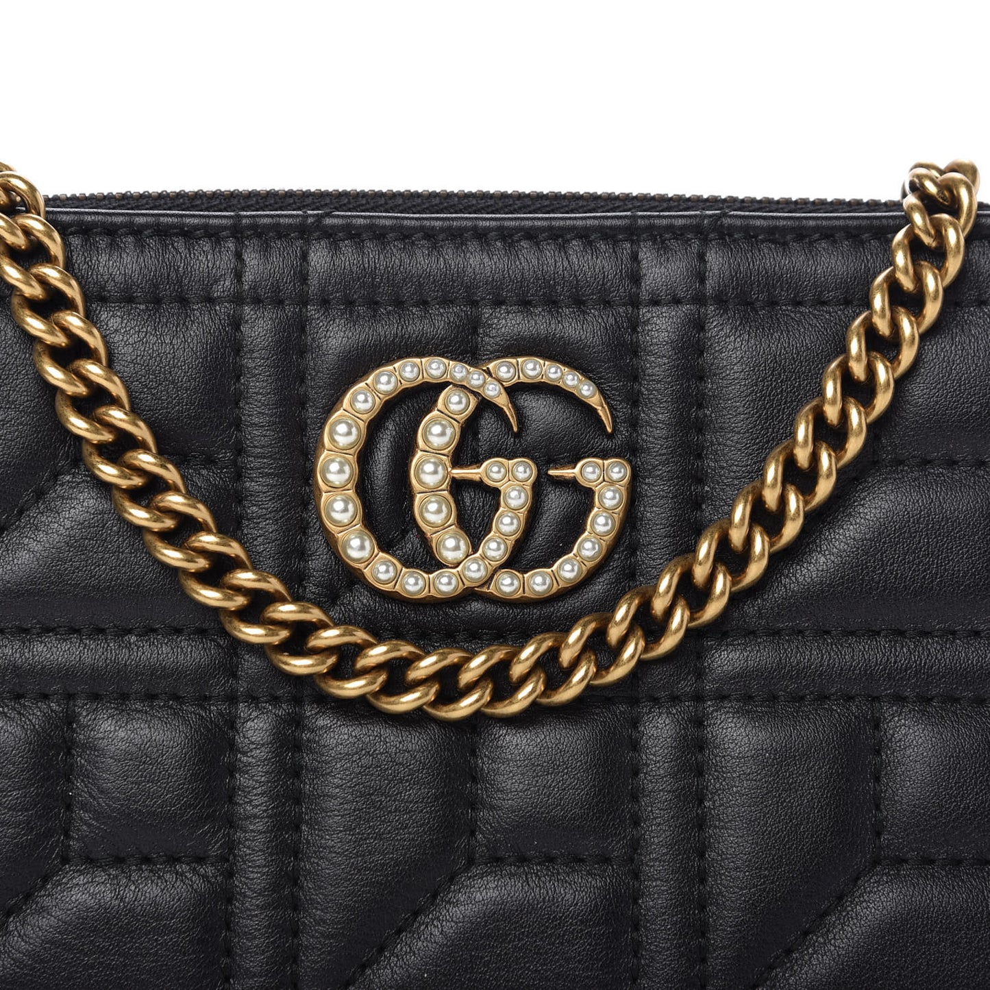 Calfskin Matelasse Mini Pearly GG Marmont Chain Bag Black