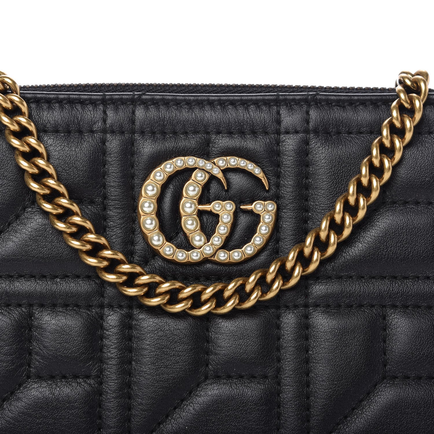 Gucci Calfskin Matelasse Mini Pearly GG Marmont Chain Bag Black 10 of 12