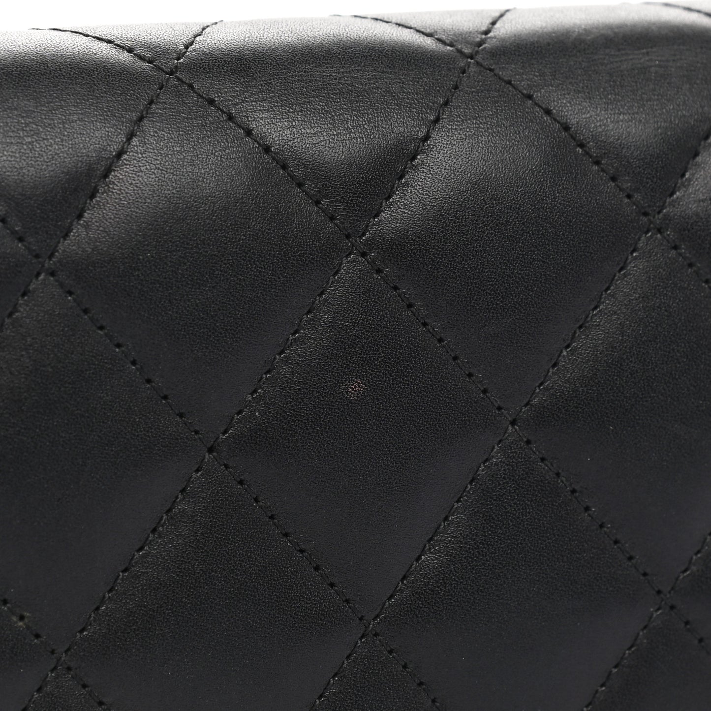 Calfskin Quilted Cambon Gusset Flap Wallet Black
