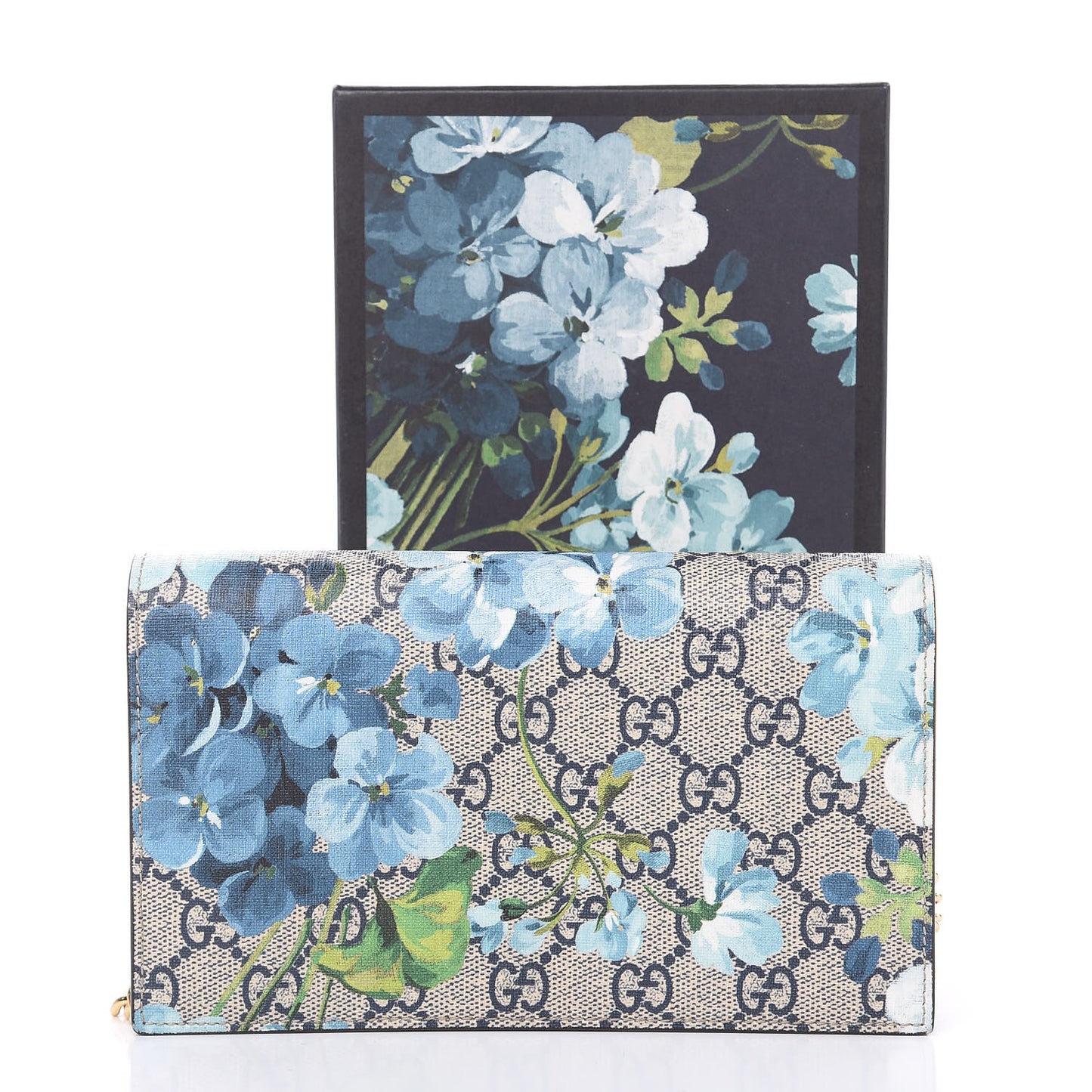 GG Supreme Monogram Blooms Chain Wallet Blue