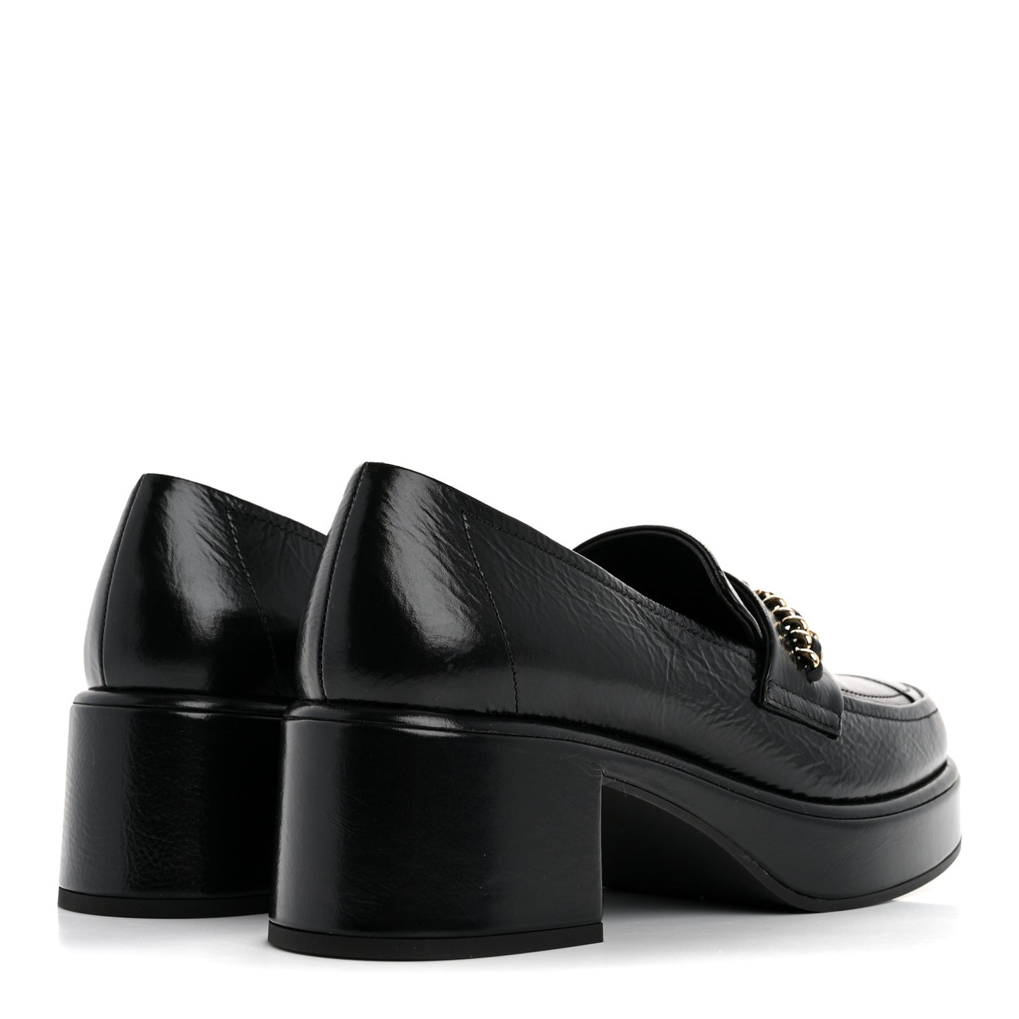 Shiny Calfskin Logo Loafers 37 Black