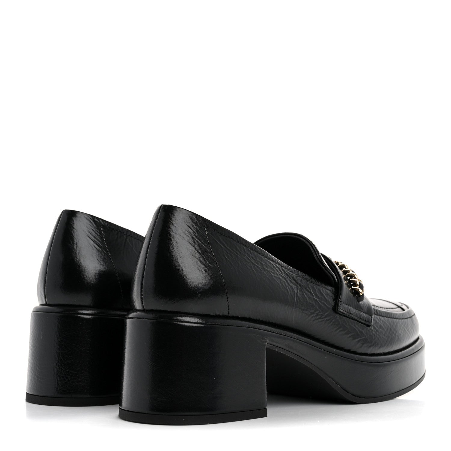 Chanel Shiny Calfskin Logo Loafers 37 Black 5 of 10