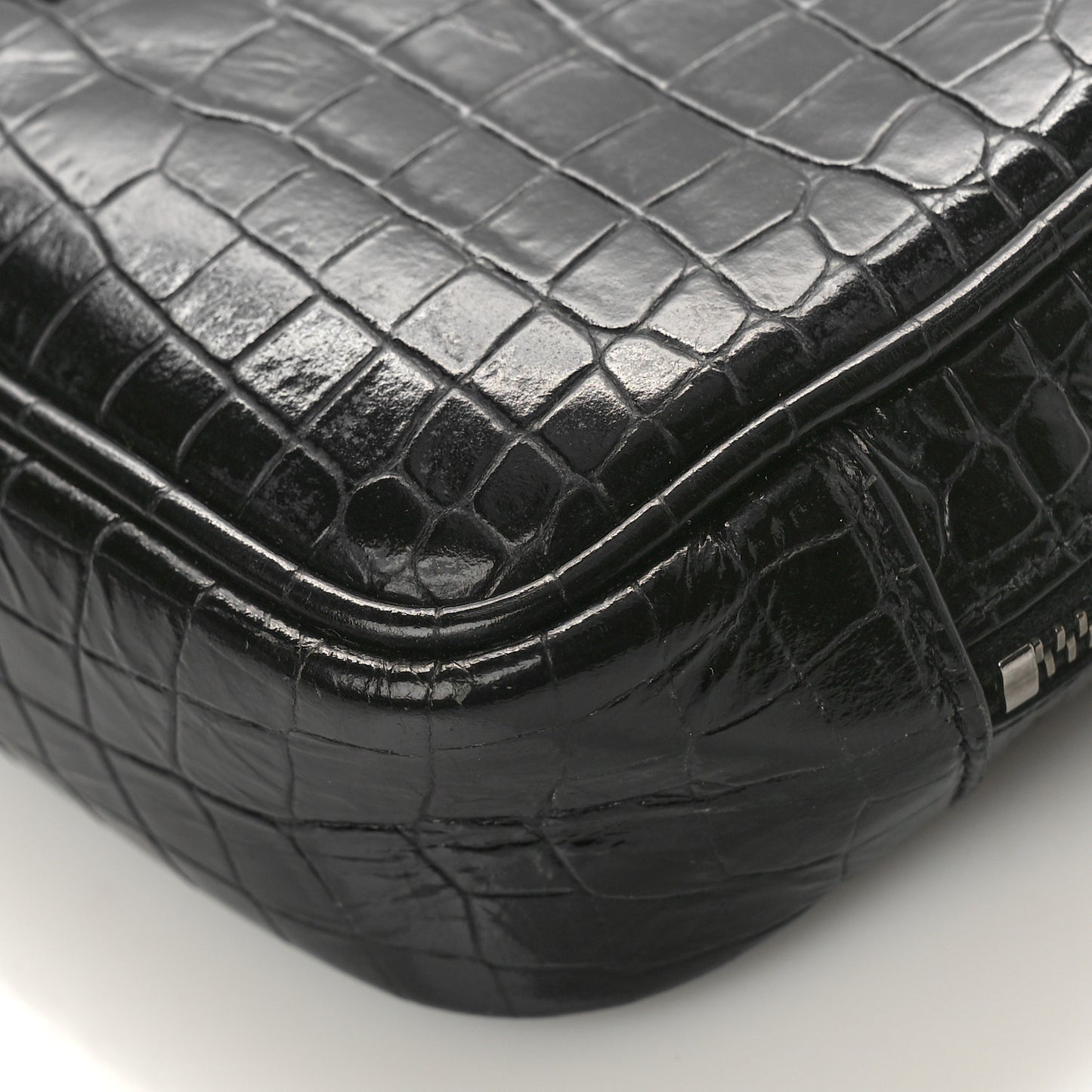 Calfskin Crocodile Embossed Monogram Mini Lou Camera Bag Black
