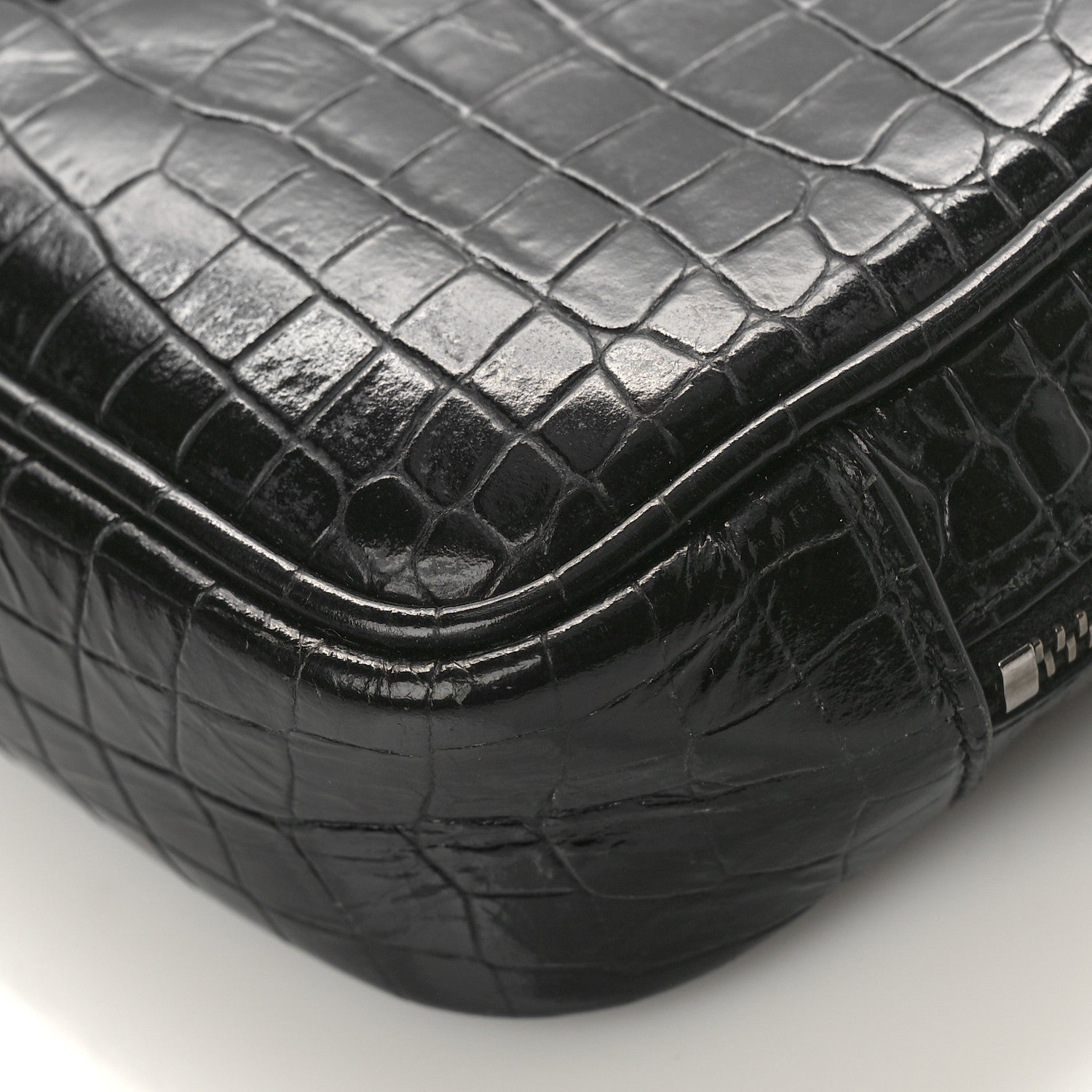 Saint Laurent Calfskin Crocodile Embossed Monogram Mini Lou Camera Bag Black 9 of 10