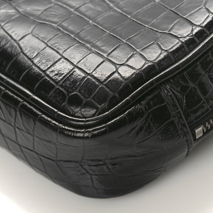Saint Laurent Calfskin Crocodile Embossed Monogram Mini Lou Camera Bag Black 9 of 10