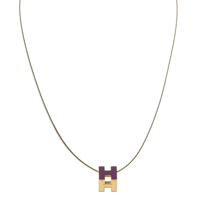 Hermes Gold Lacquered Cage d'H Pendant Necklace Ultraviolet 1 of 8