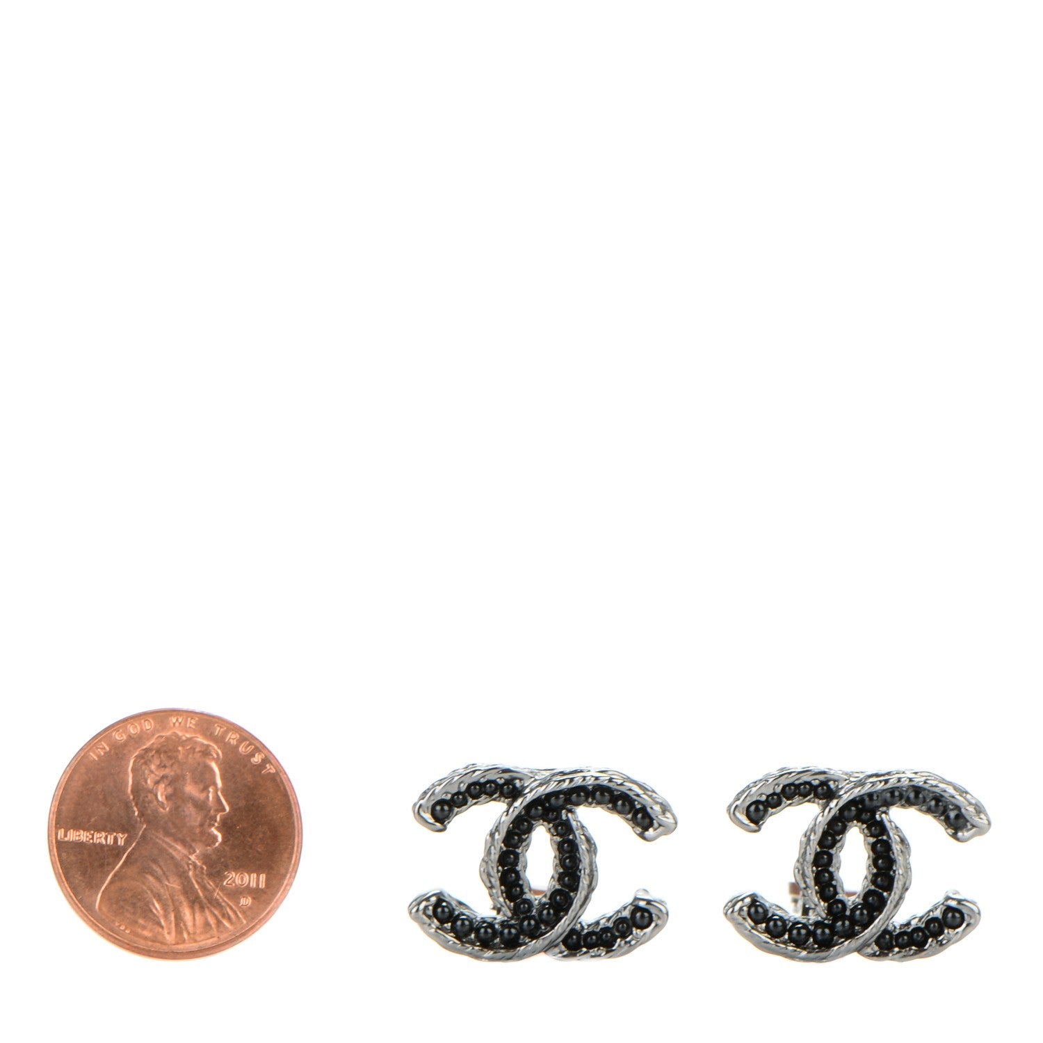 Chanel Ruthenium Resin Bead Clip On CC Earrings Black 2 of 5