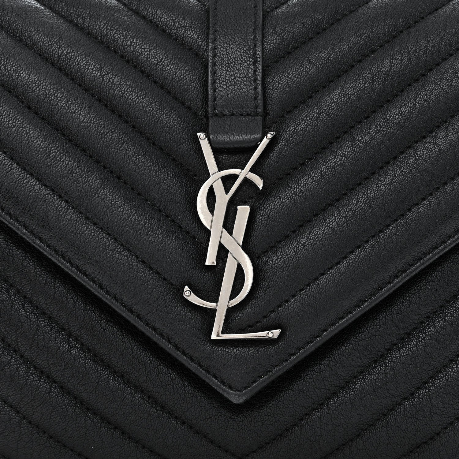 Saint Laurent Sheepskin Matelasse Chevron Monogram Medium College Bag Black 8 of 12