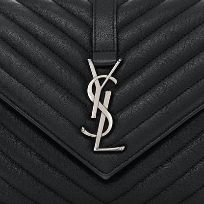 Saint Laurent Sheepskin Matelasse Chevron Monogram Medium College Bag Black 8 of 12