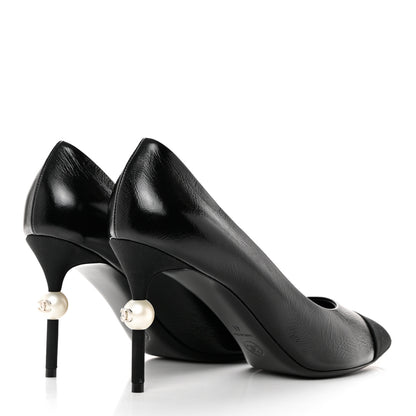 Chanel Shiny Calfskin Grosgrain Cap Toe CC Pearl Pumps 41 Black 4 of 9