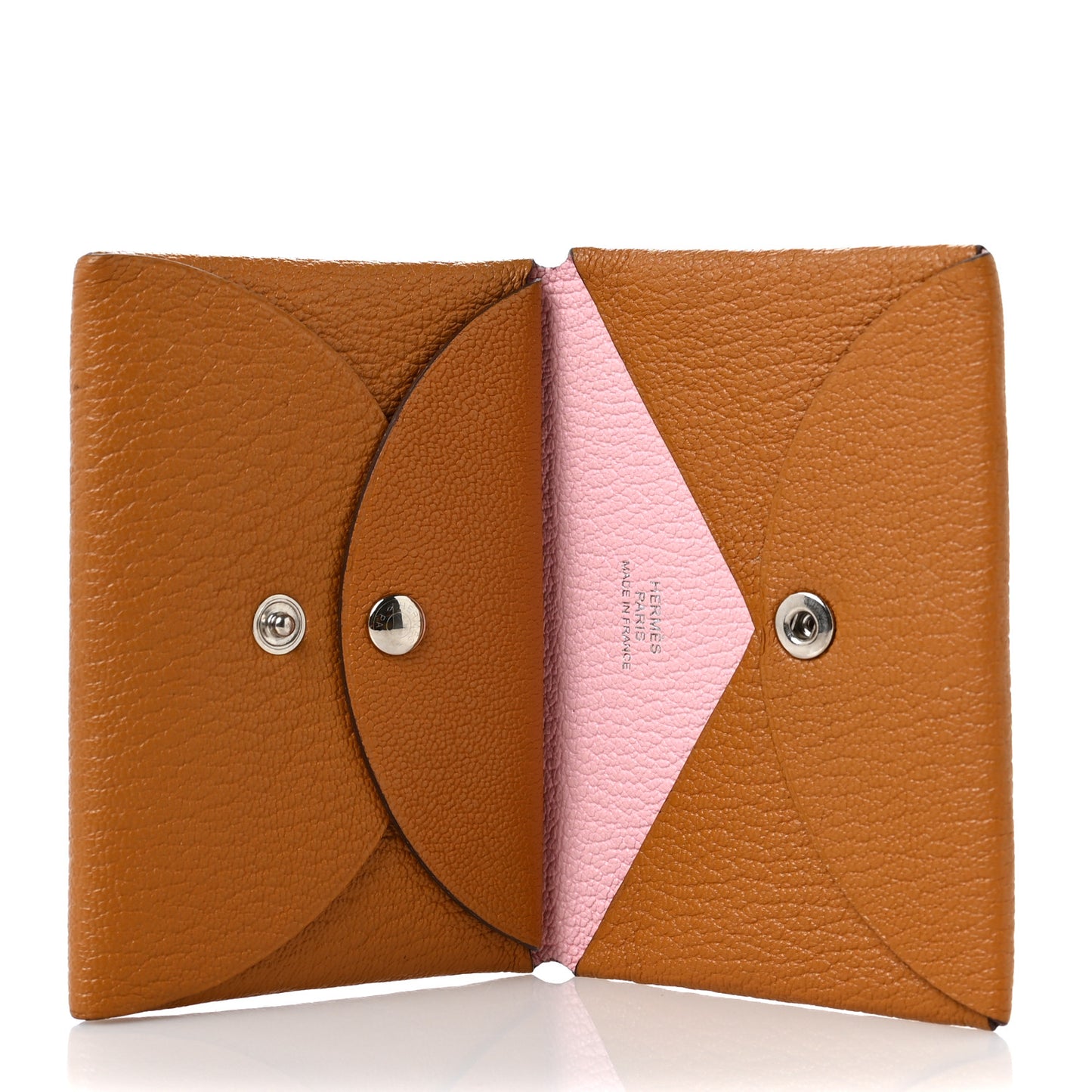 Chevre Mysore Verso Calvi Duo Card Case Caramel Rose Sakura