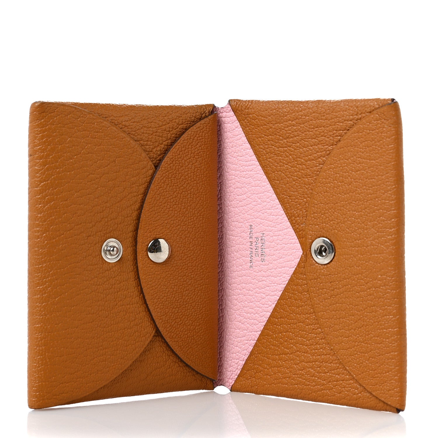 Hermes Chevre Mysore Verso Calvi Duo Card Case Caramel Rose Sakura 5 of 6