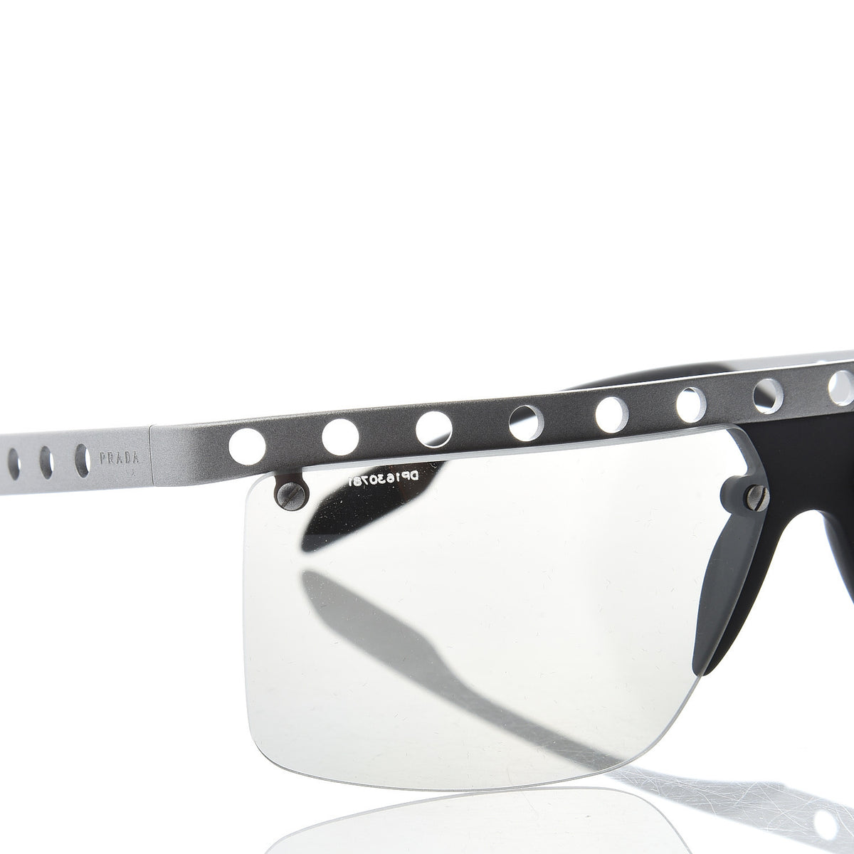 Prada Perforated Half Rim Sunglasses SPR50R Matte Silver 535769