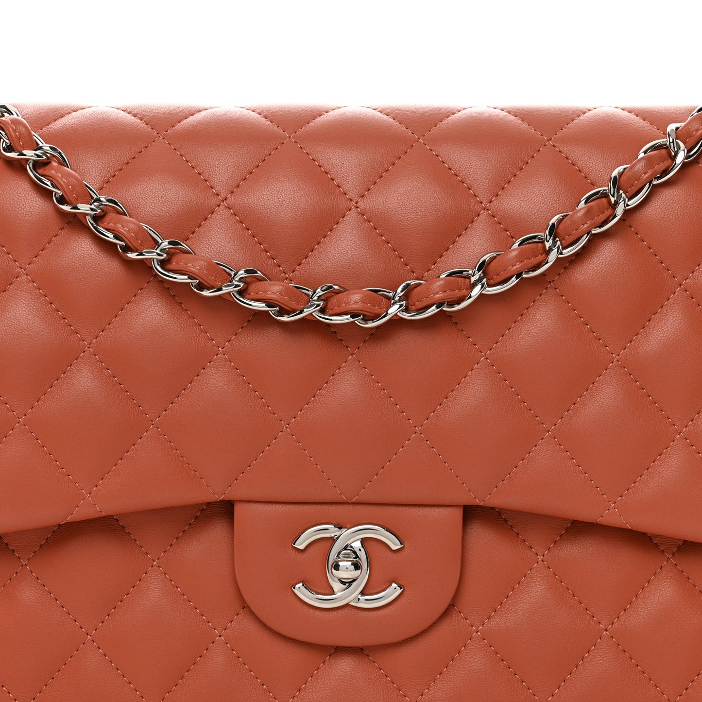 Lambskin Quilted Jumbo Double Flap Orange