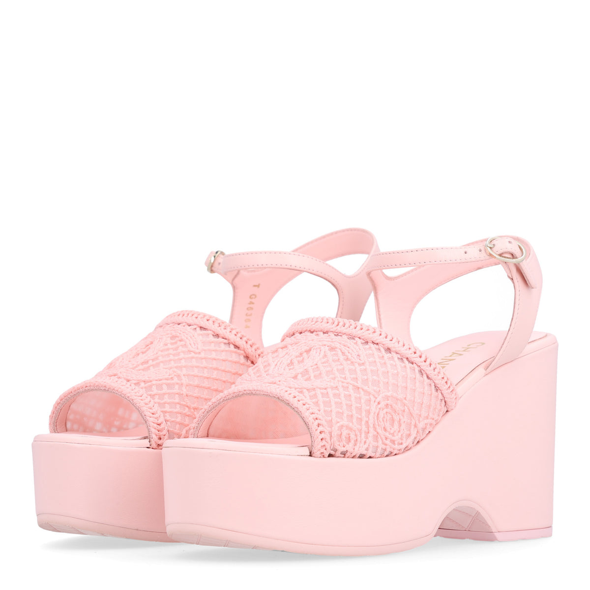 Fabric Calfskin CC Platform Sandals 39.5 Light Pink