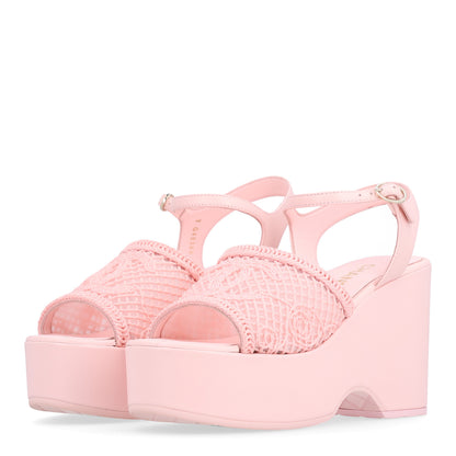 Chanel Fabric Calfskin CC Platform Sandals 39.5 Light Pink 4 of 10
