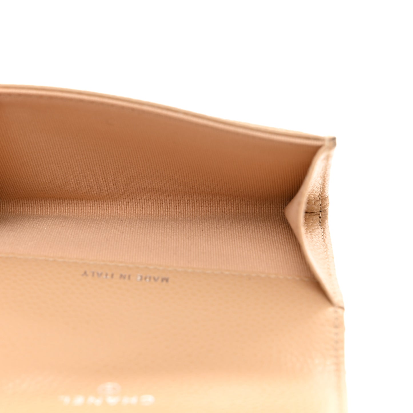 Caviar Quilted Flap Card Holder Wallet Beige