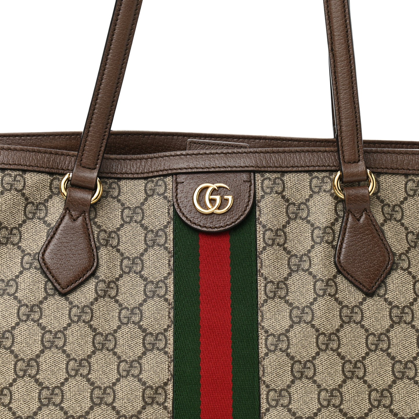 GG Supreme Monogram Textured Calfskin Web Medium Ophidia Shopping Tote Beige Ebony New Acero