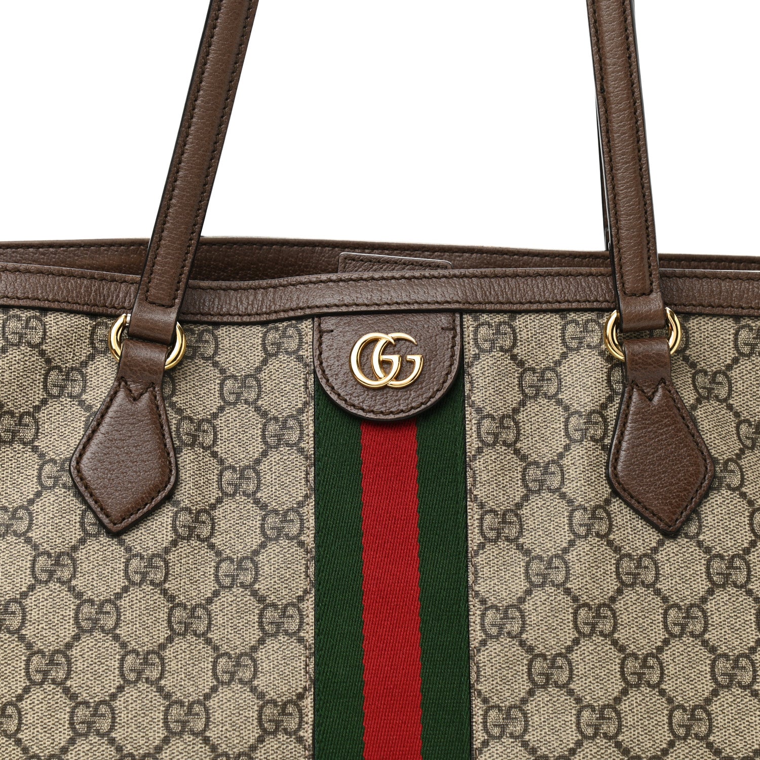 Gucci GG Supreme Monogram Textured Calfskin Web Medium Ophidia Shopping Tote Beige Ebony New Acero 8 of 12