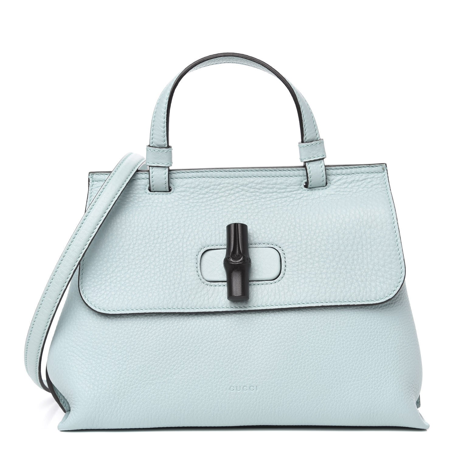 Gucci Pebbled Calfskin Small Bamboo Daily Top Handle Bag Pastel Blue 1 of 8
