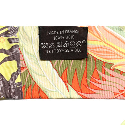 Hermes Silk Cheval Phoenix Twilly Orange Jaune Vif Vert 3 of 4