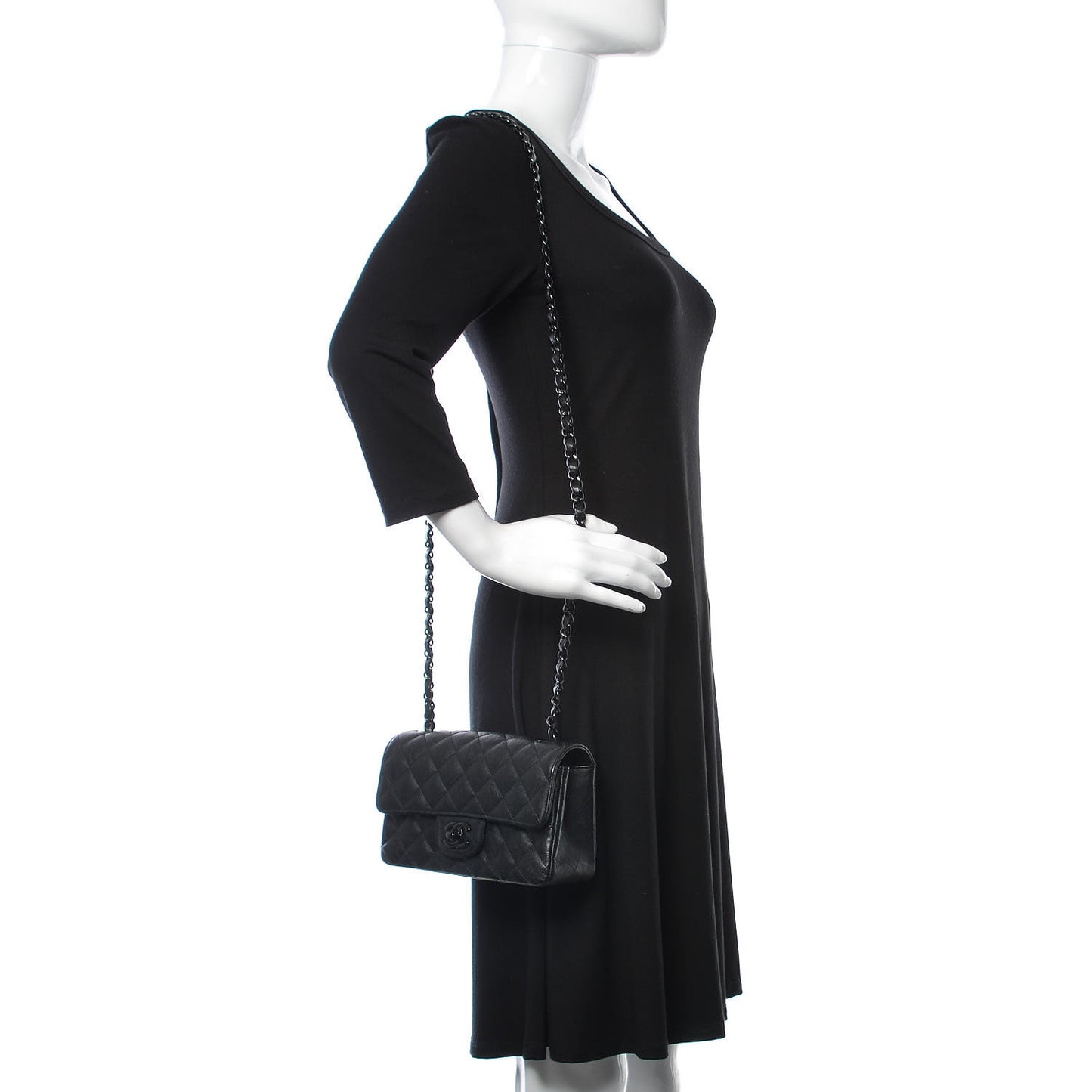 Crumpled Calfskin Quilted Mini Rectangular Flap So Black
