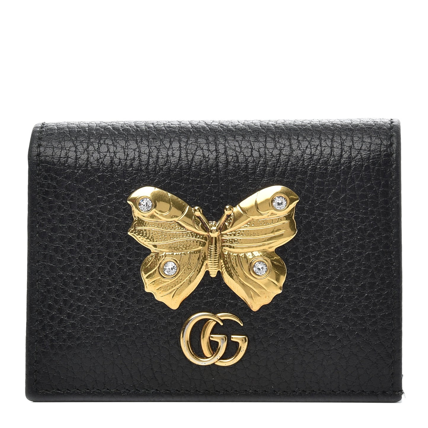 Pebbled Calfskin Butterfly Card Case Black