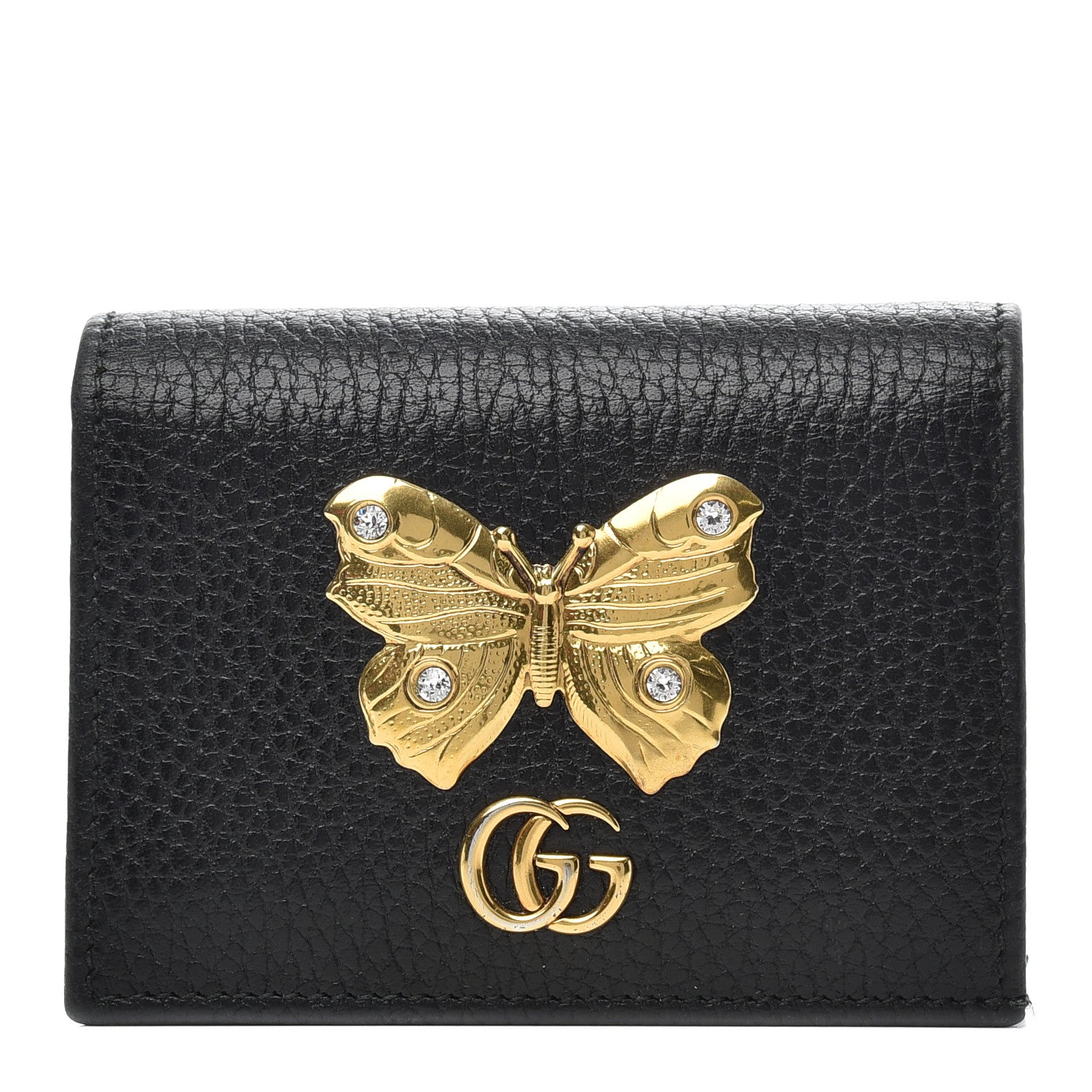 Gucci Pebbled Calfskin Butterfly Card Case Black 1 of 11