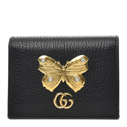 Gucci Pebbled Calfskin Butterfly Card Case Black 1 of 11