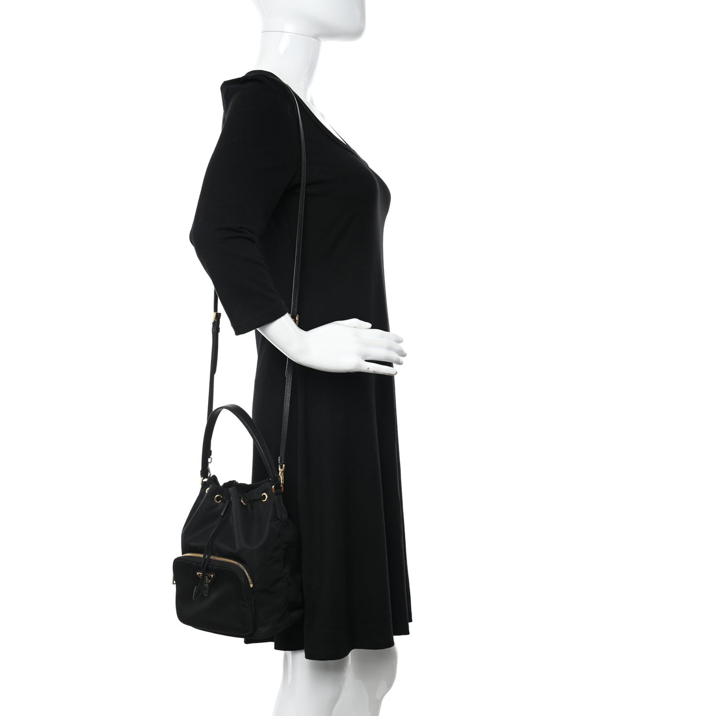 Saffiano Tessuto Nylon Mini Bucket Crossbody Bag Black