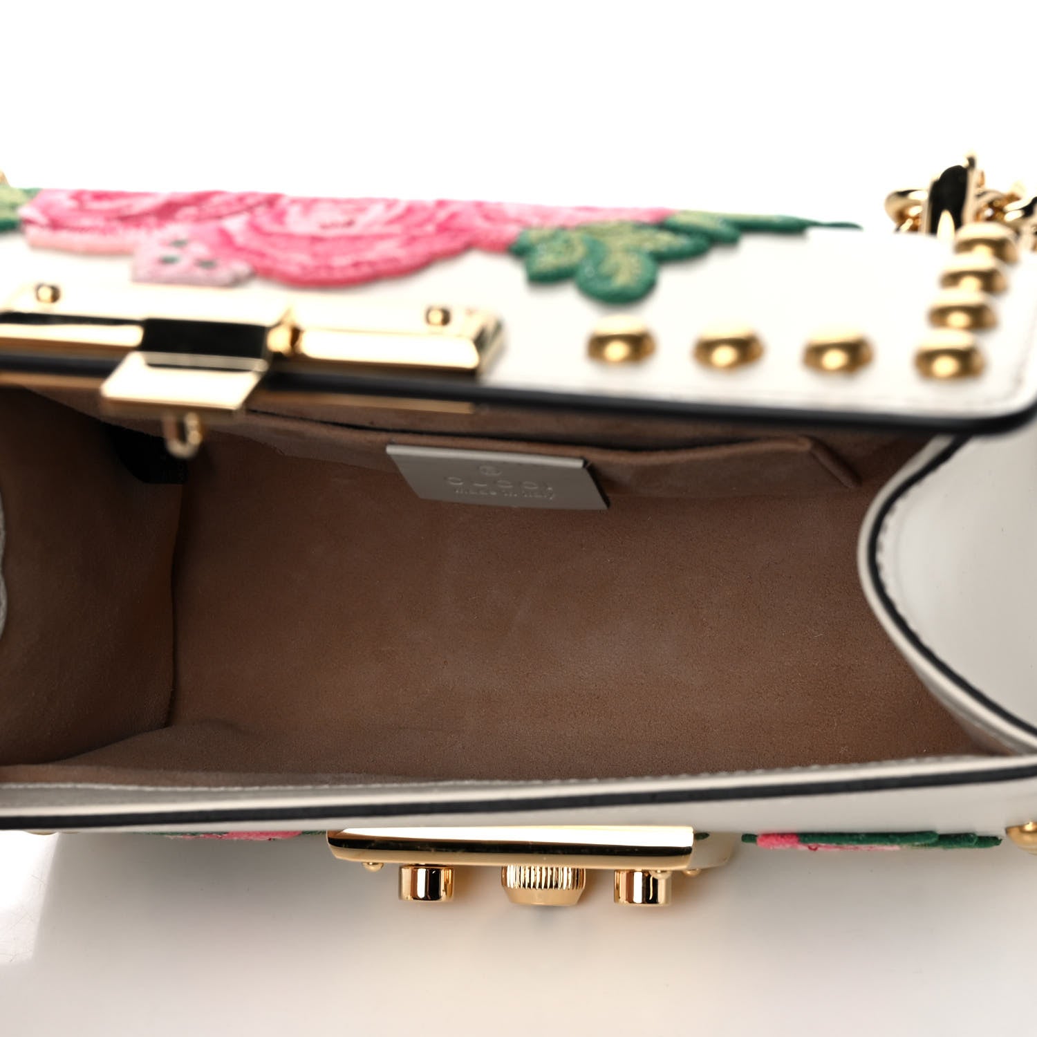 Gucci Calfskin Floral Embroidered Small Padlock Shoulder Bag White 5 of 14