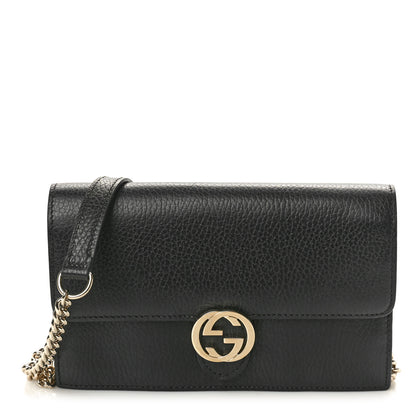 Gucci Dollar Calfskin Interlocking G Chain Wallet Black 1 of 9