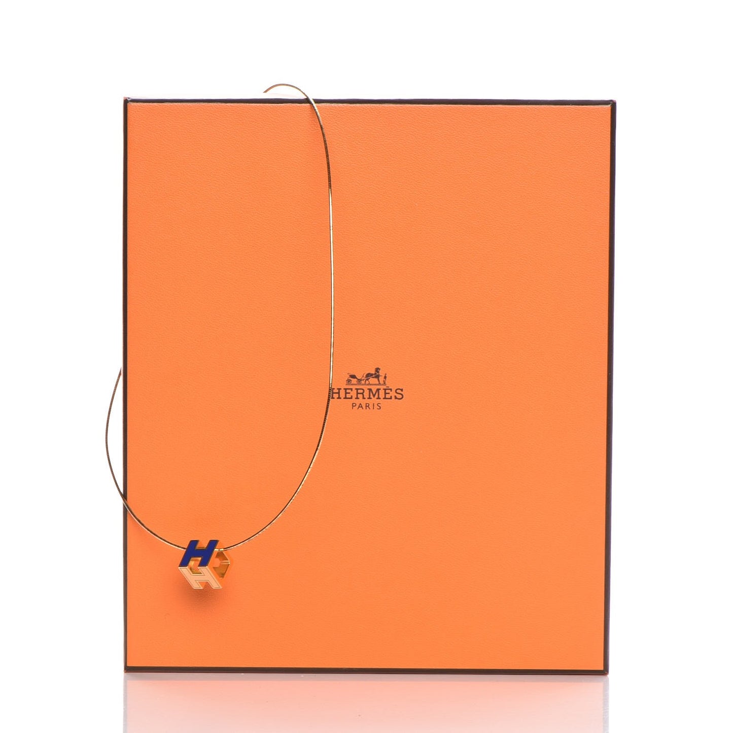 Gold Lacquered Cage d'H Pendant Necklace Bleu Electrique