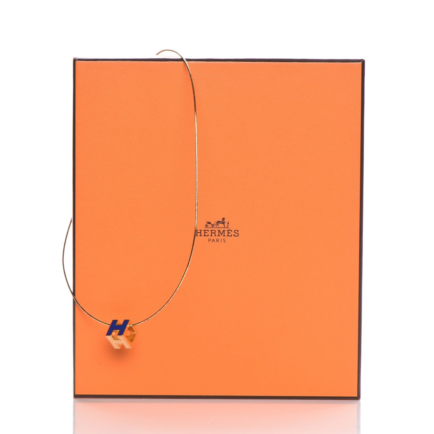 Hermes Gold Lacquered Cage d'H Pendant Necklace Bleu Electrique 9 of 9
