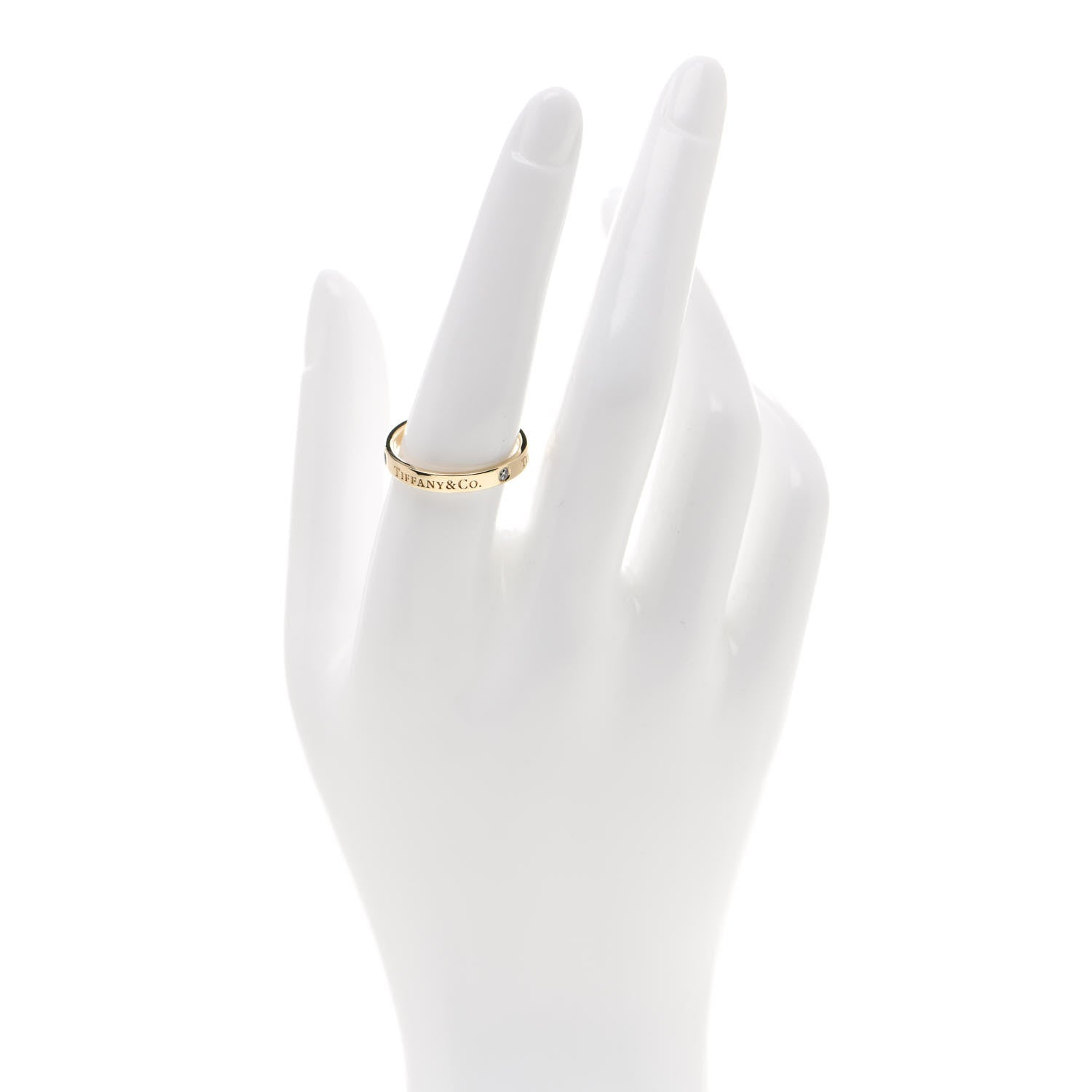 Tiffany 18K Yellow Gold Diamond Logo Band Ring 57 8 2 of 6