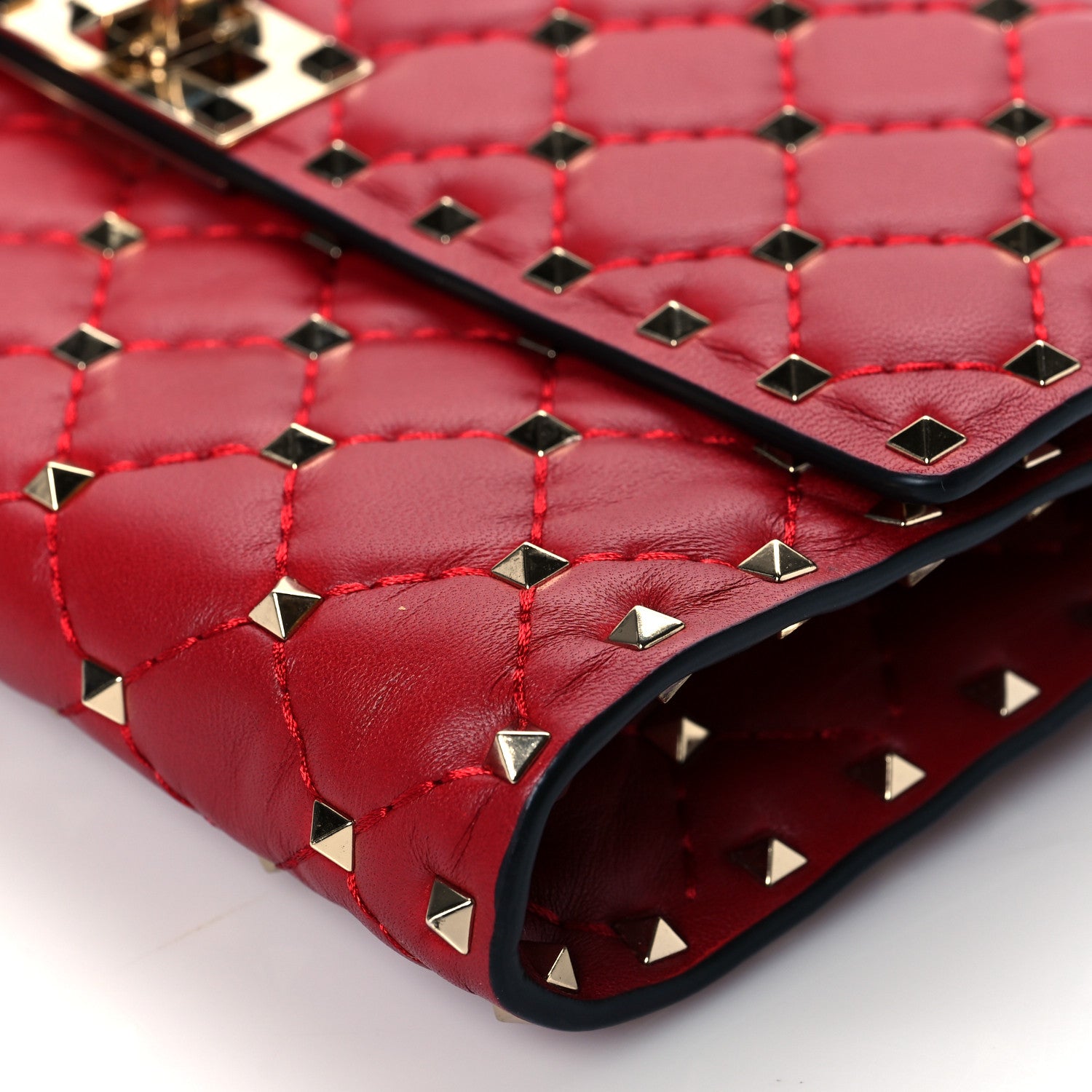 Valentino Garavani Lambskin Rockstud Spike Wallet on Chain Red 6 of 9