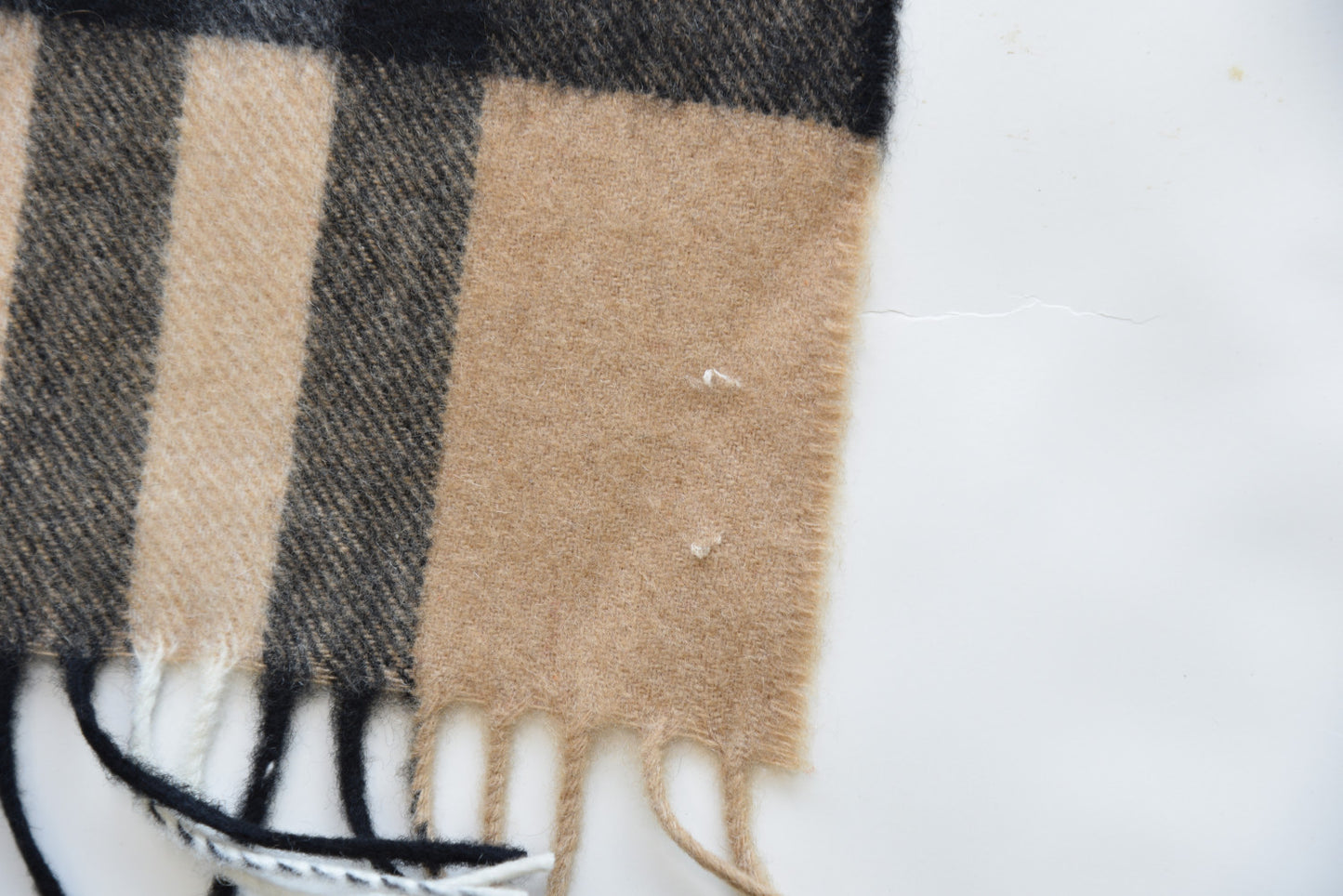 Cashmere Giant Check Fringe Scarf Camel