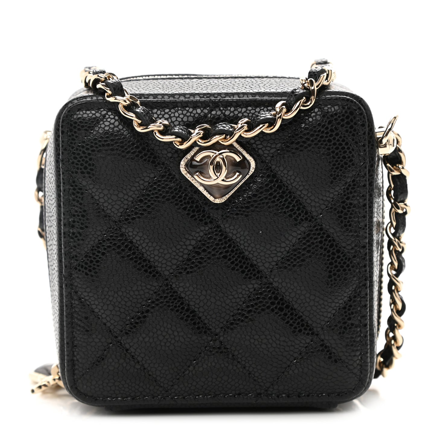 Caviar Quilted Clutch With Chain Black