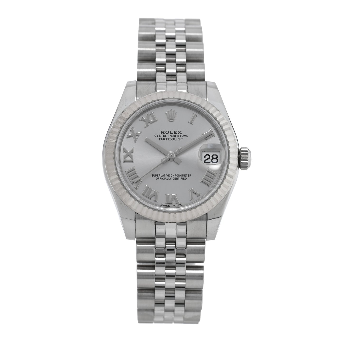 Stainless Steel 18K White Gold 31mm Oyster Perpetual Datejust Watch Silver Roman 178274